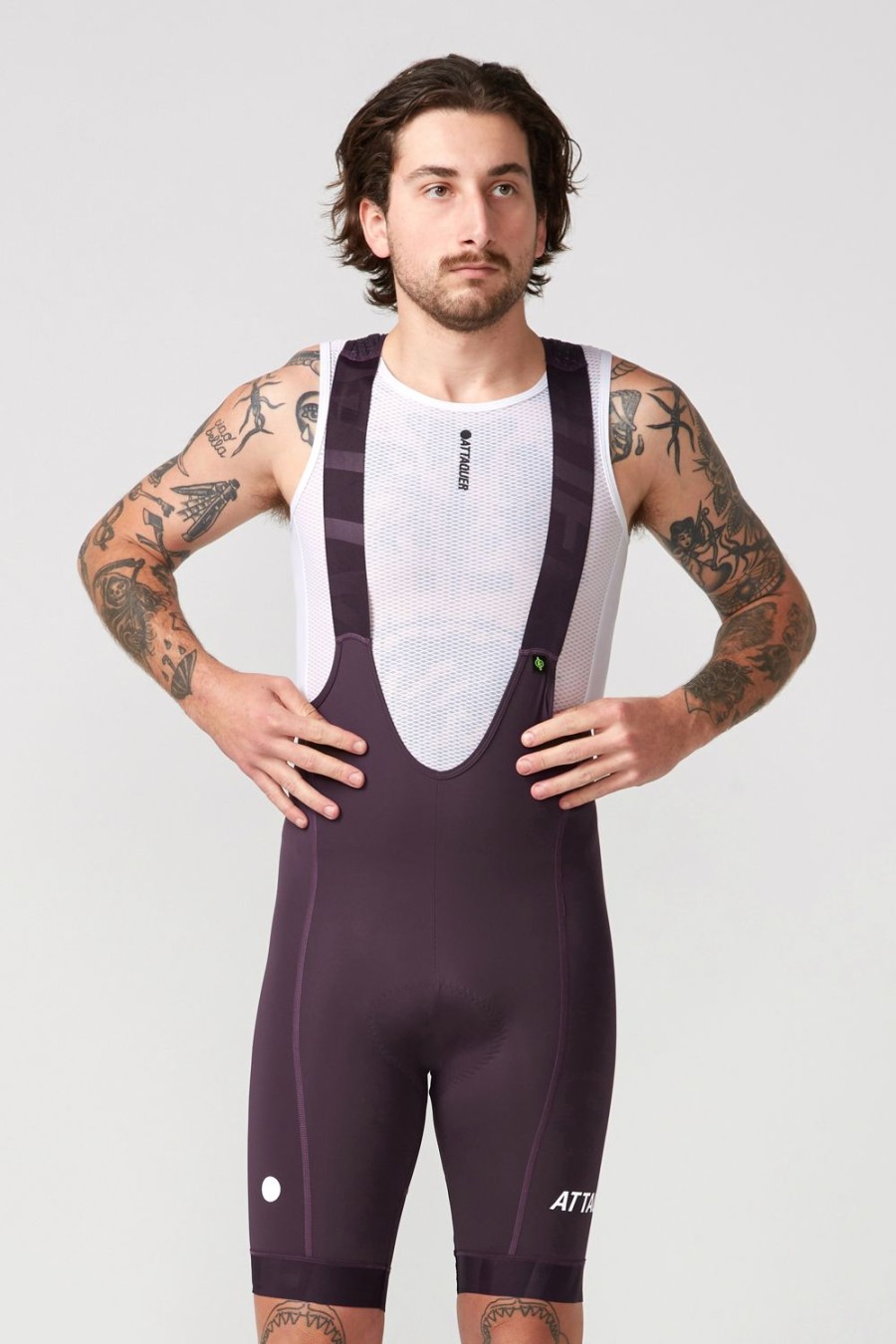 Mens Attaquer | All Day Bib Short Aubergine/White Reflective Logo