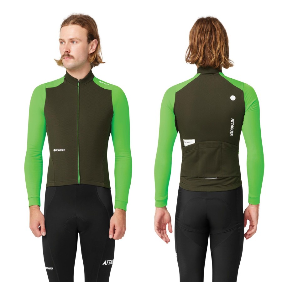 Mens Attaquer | All Day Winter Long Sleeved Jersey Pine/Fluro Green