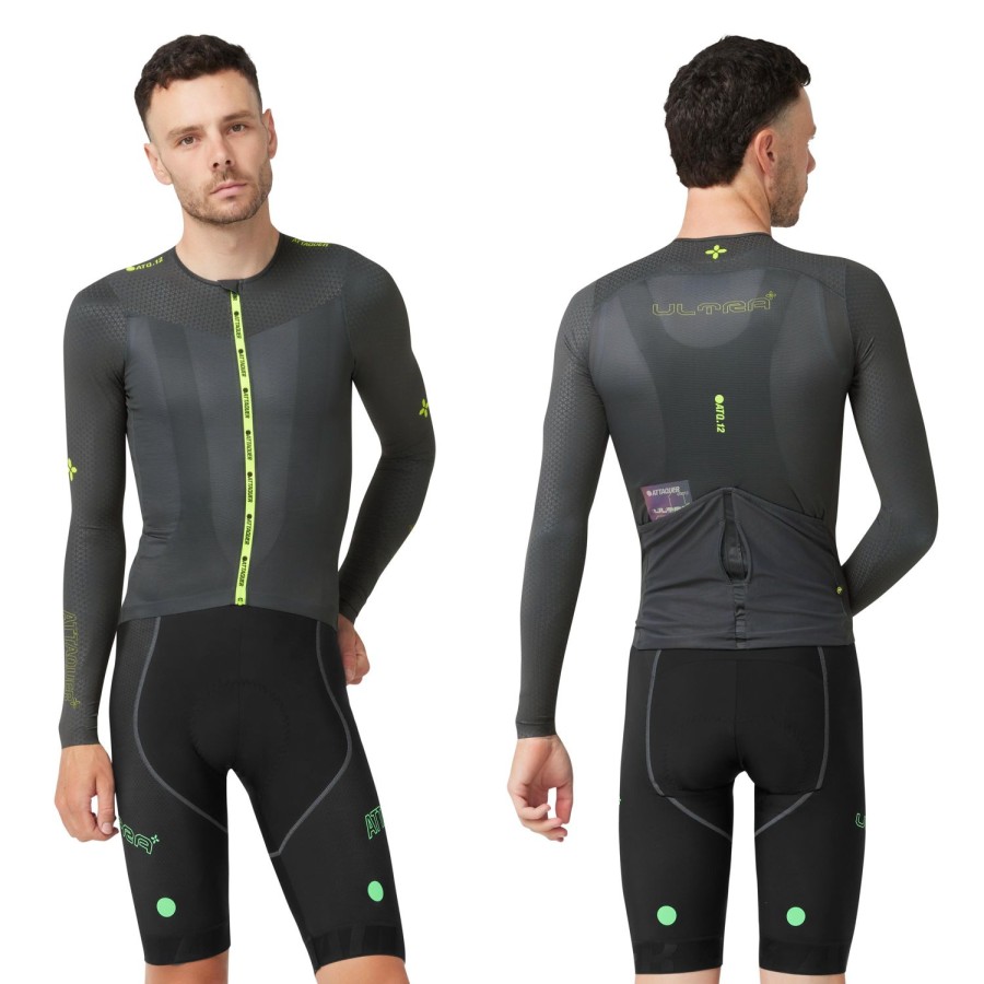 Mens Attaquer | Ultra+ Aero Long Sleeved Jersey Anthracite/Acid Lime