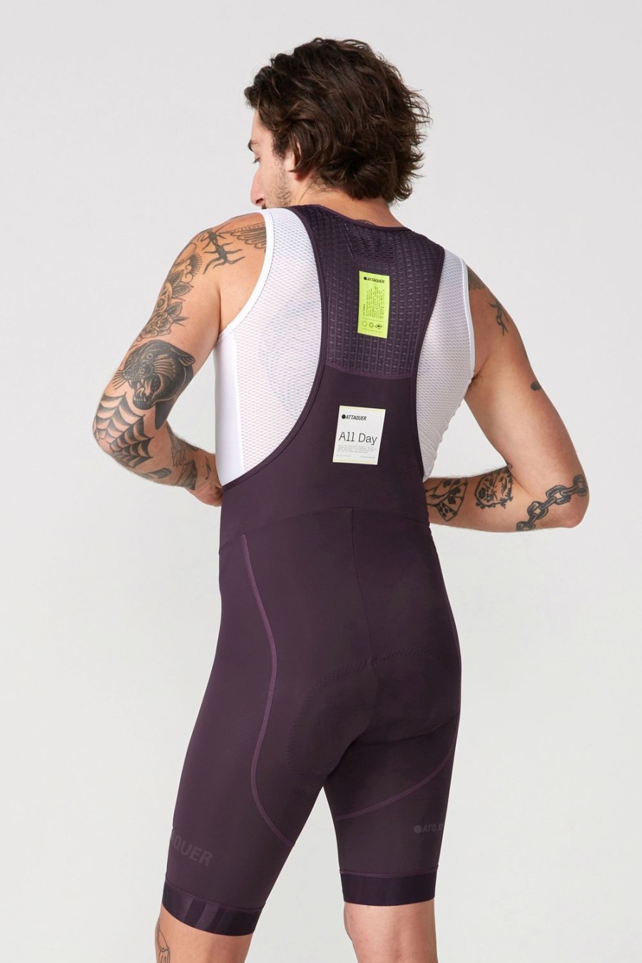 Mens Attaquer | All Day Bib Short Aubergine/Tonal Reflective Logo