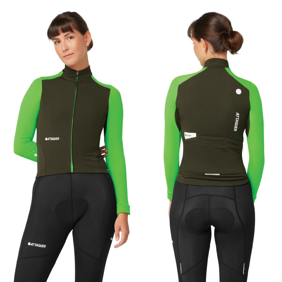 Womens Attaquer | Womens All Day Winter Long Sleeved Jersey Pine/Fluro Green