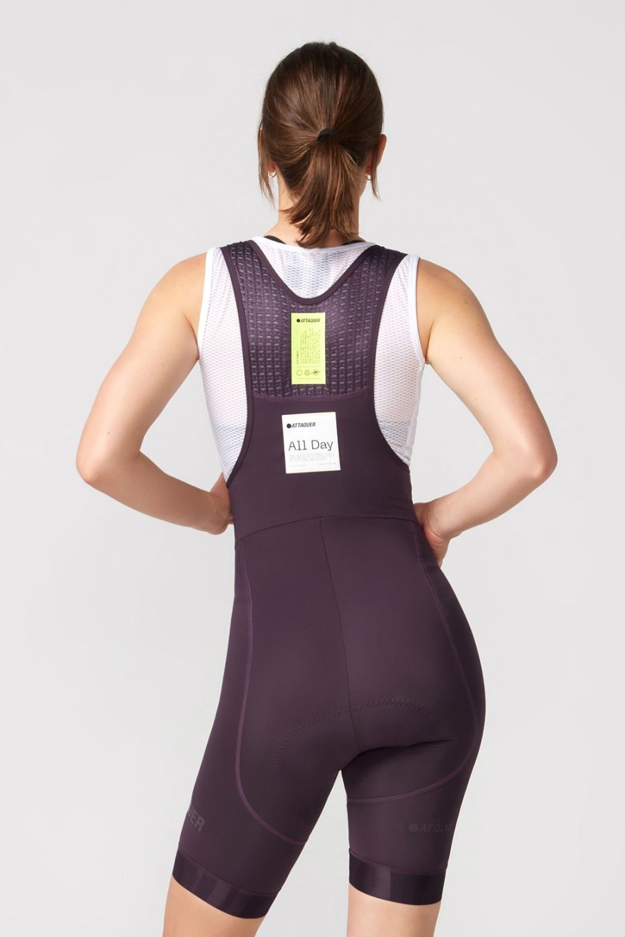 Womens Attaquer | Womens All Day Bib Short Aubergine/Tonal Reflective Logo