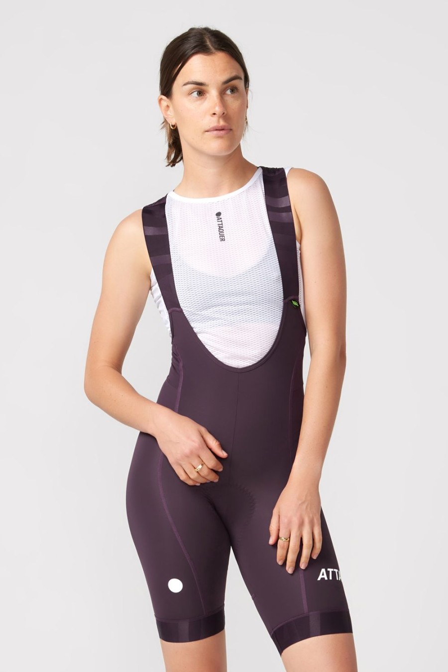 Womens Attaquer | Womens All Day Bib Short Aubergine/White Reflective Logo